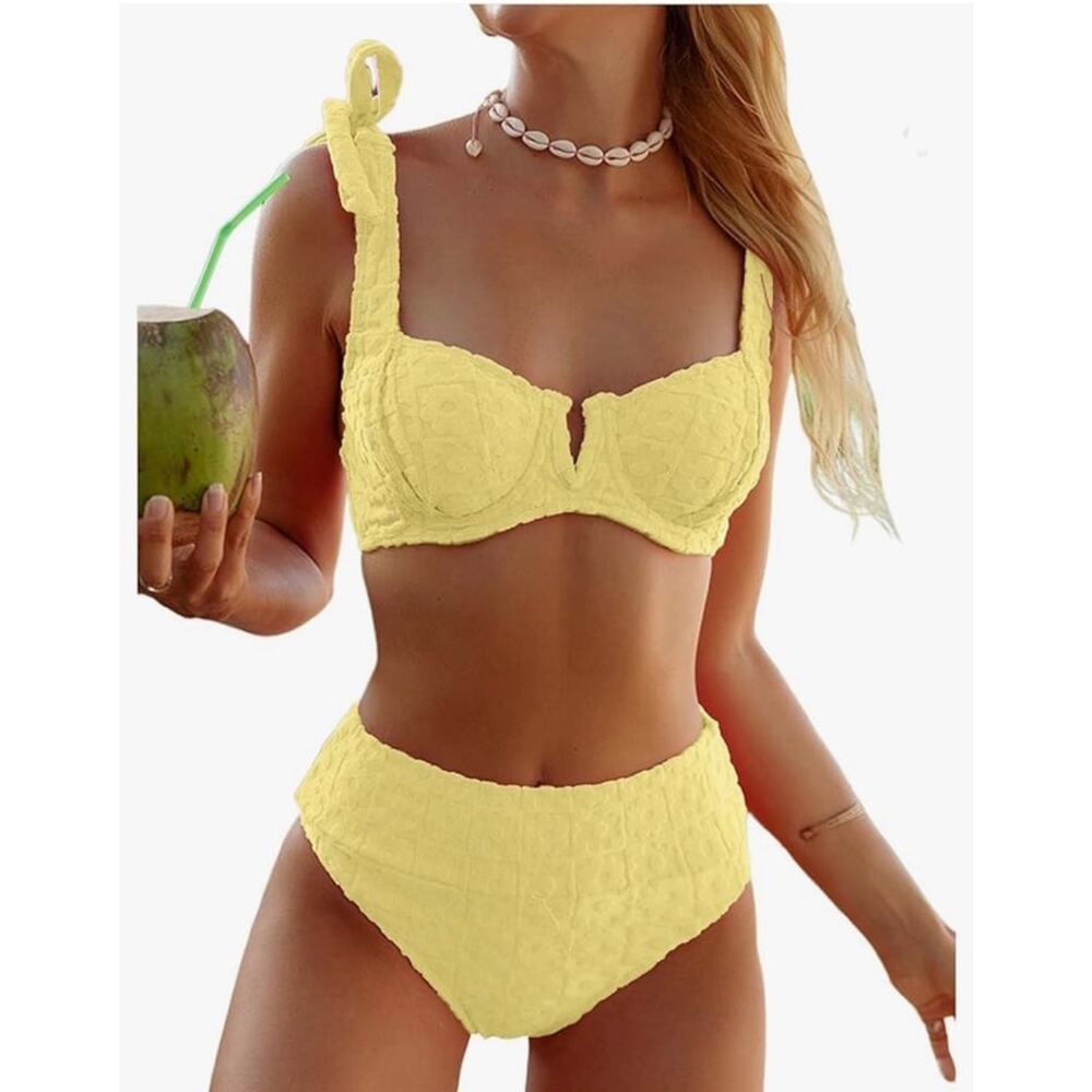Tie Shoulder High Waisted Bikini